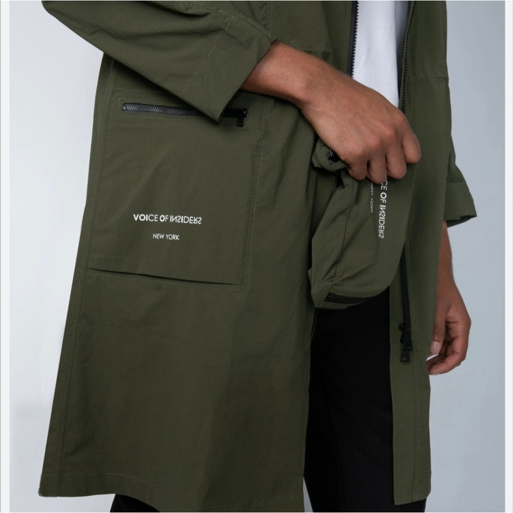 Voice Of Insiders Long Green Jacket Small Oversized Coat S Olive Green - Picture 5 of 13